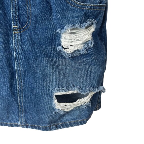Blue Spice Denim Overalls Dress Skirt Womens Size 3 Blue Distressed - Picture 5 of 9